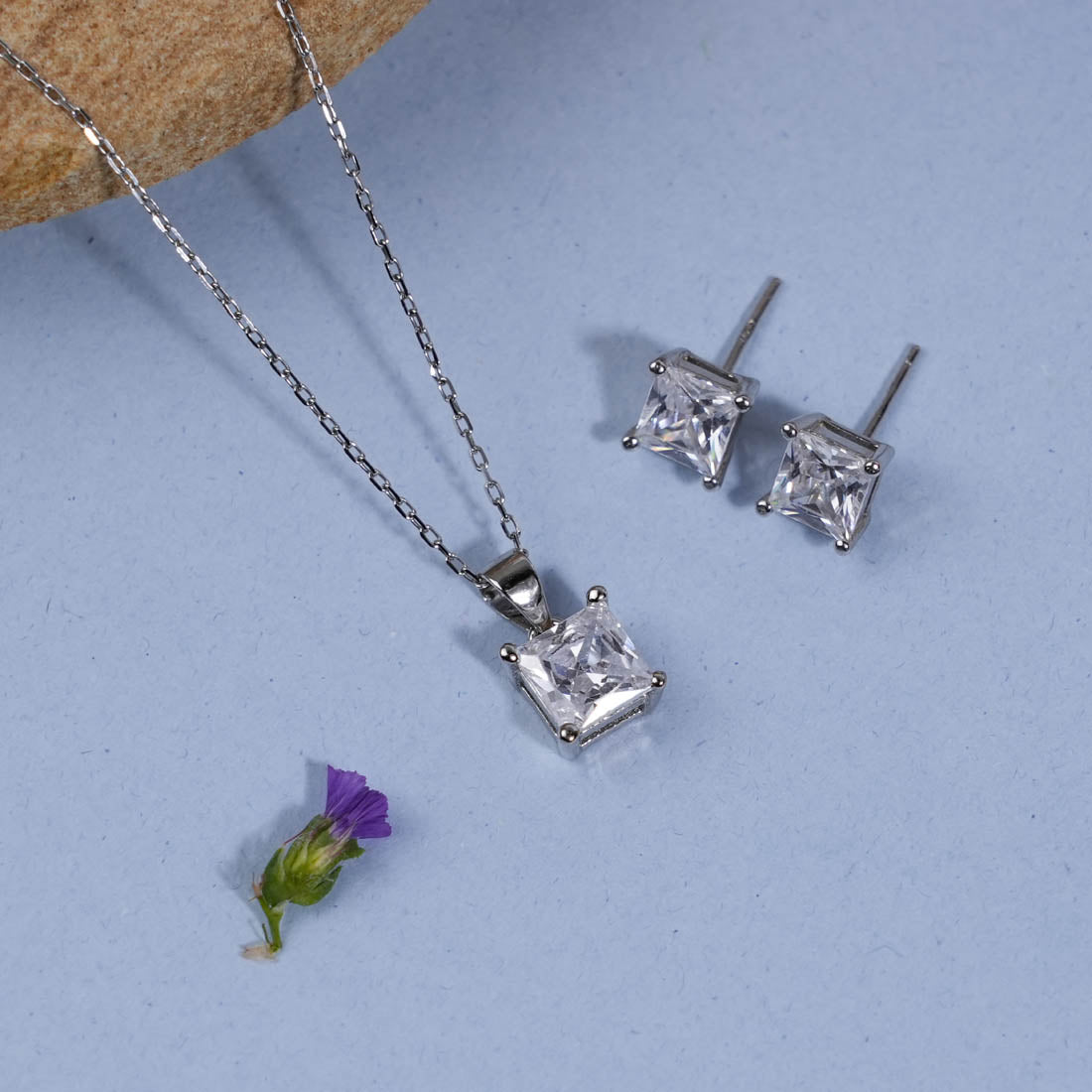 Square Diamond Pendant Set For Women