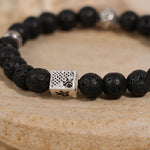 Lava Stone with Om Namah Shivay Silver Beads Bracelet
