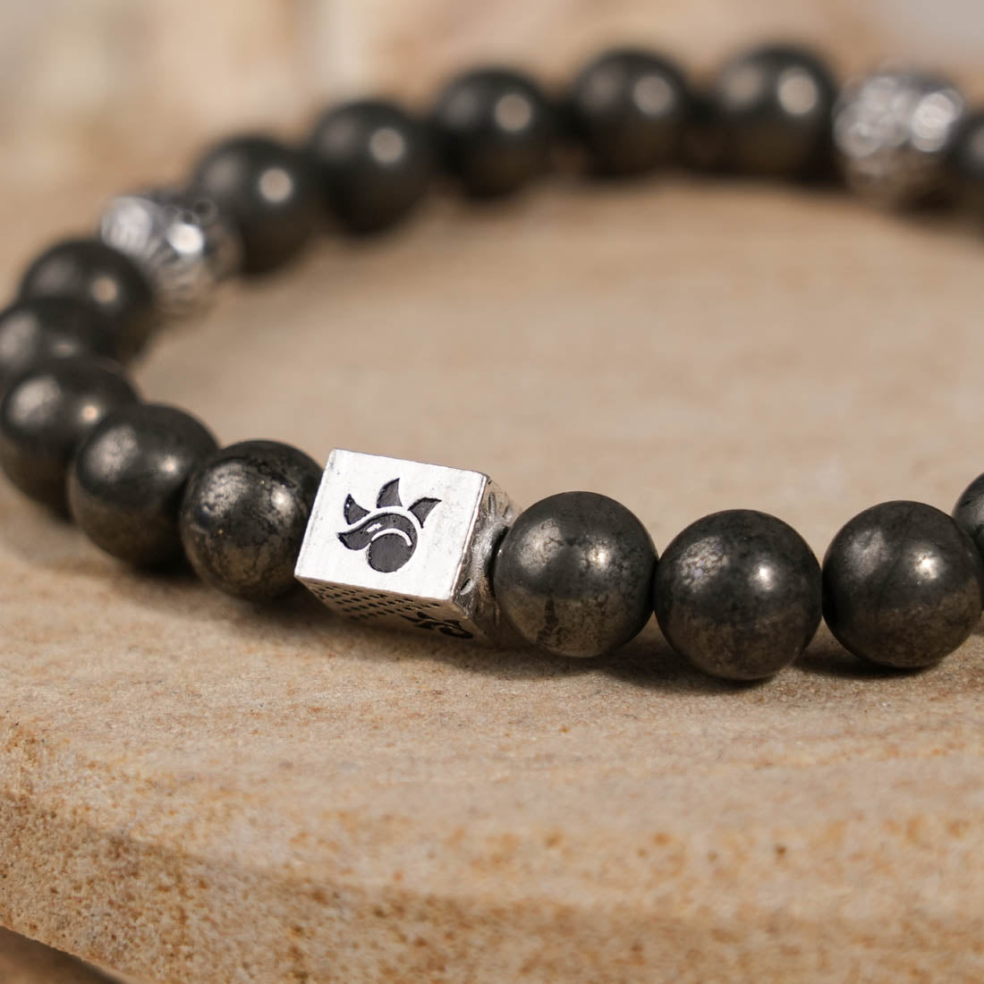 Pyrite with Om Namah Shivay Silver Beads Bracelet