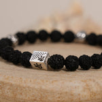 Black Rudraksha and Om Silver Beads Bracelet