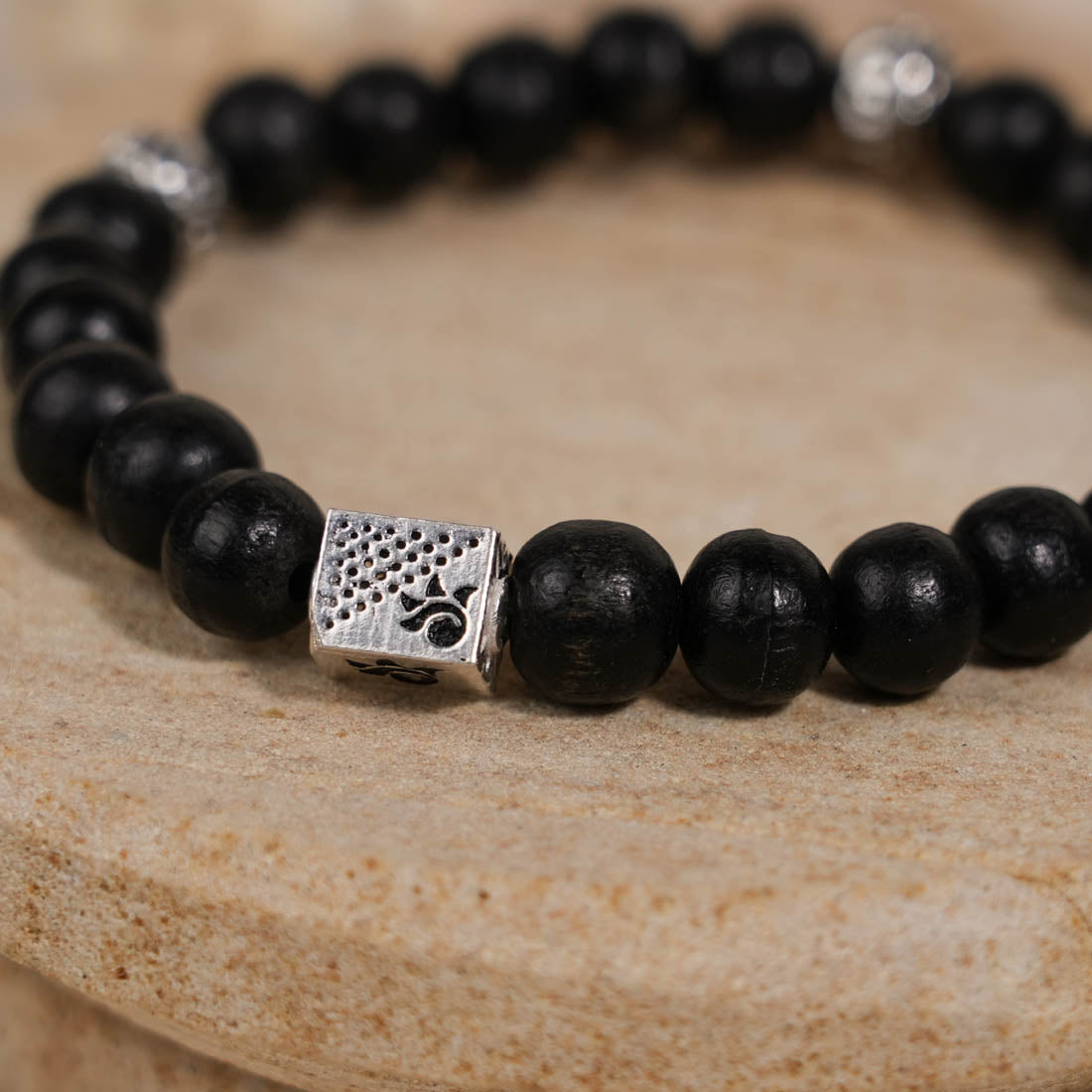 Ebony Karungali with Om Silver Beads Bracelet