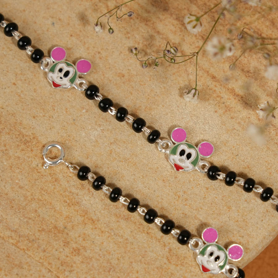 Real Black Beads Mickey Mouse Silver Nazariya for Kids