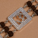 Rudraksha Silver Diamond Om Brooch Three Line Bracelet