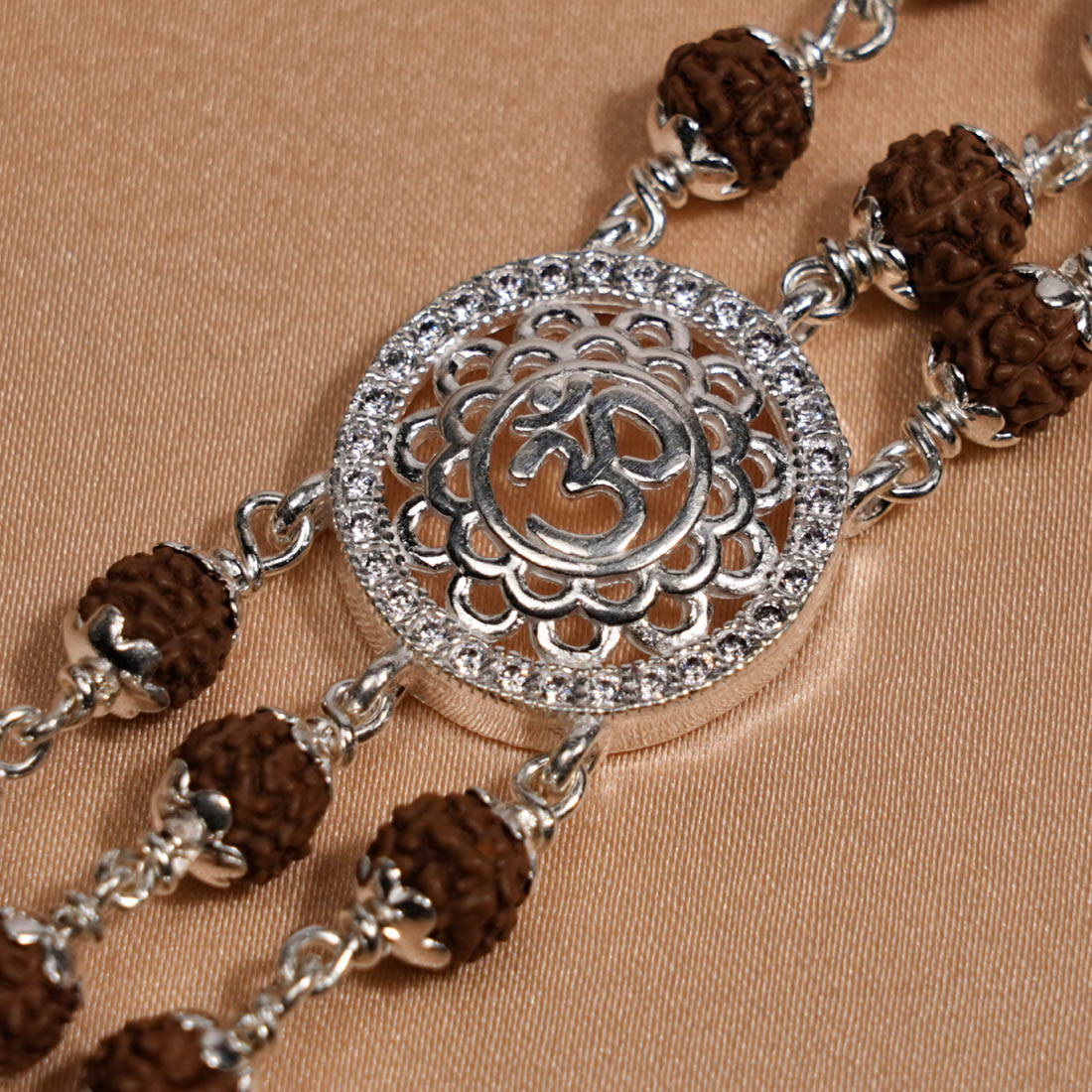 Rudraksha Silver Om in Flower Bracelet
