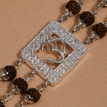 Rudraksha Silver Om in Diamond Square Triple Line Bracelet