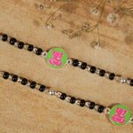 Real Black Beads Pink Ganesh Silver Nazariya for Kids