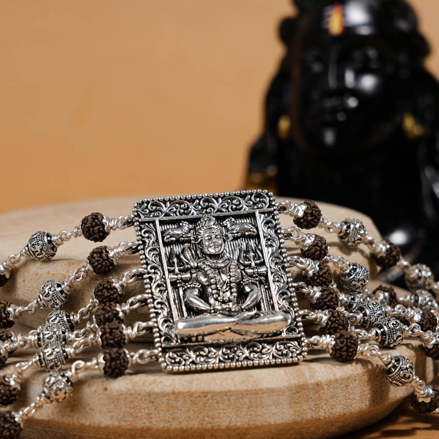 Rudraksha Silver Shiva Six Lines Bracelet