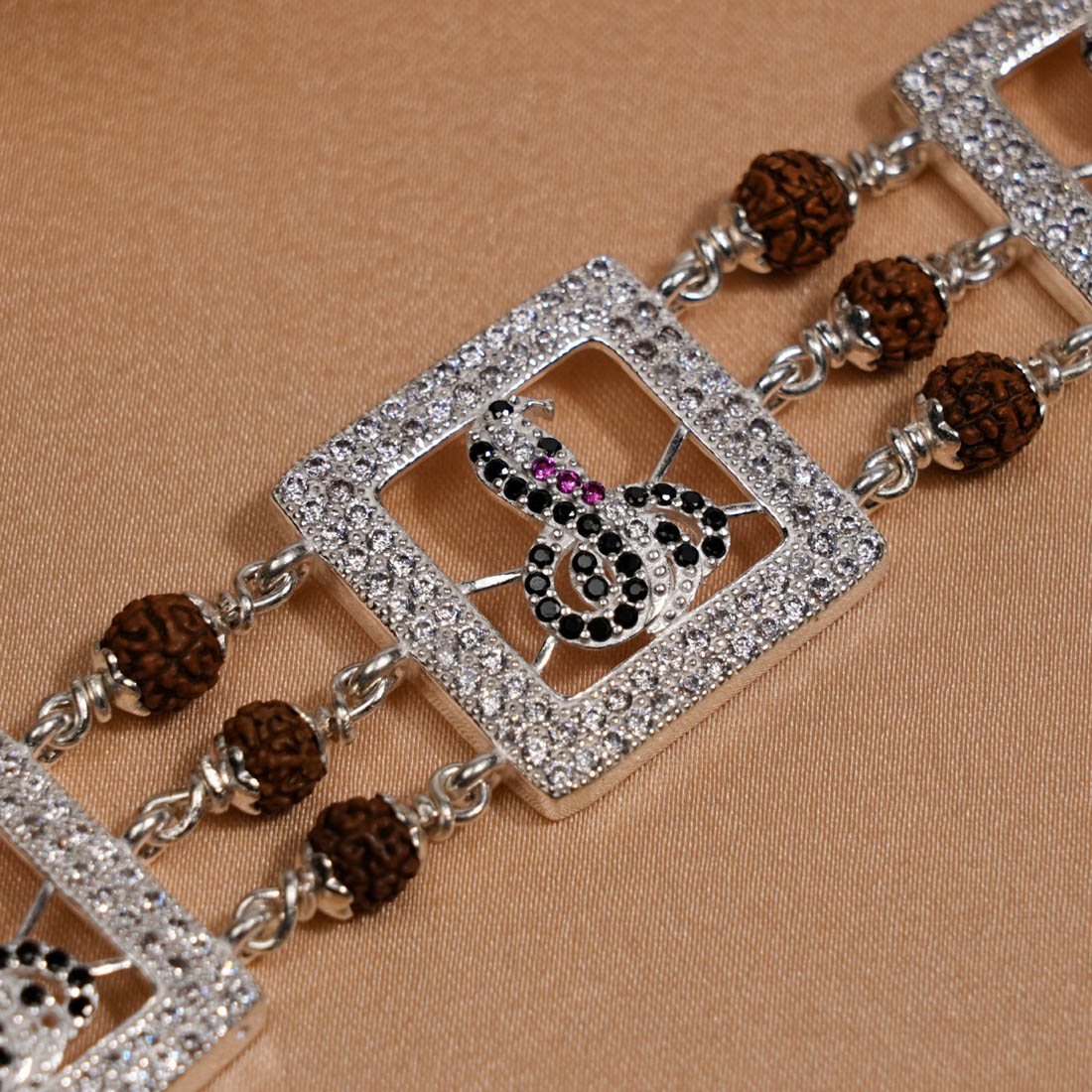 Rudraksha Silver Three Goga Brooch Bracelet
