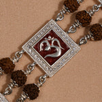 Rudraksha Silver Om With Swastik Tripal Line Bracelet