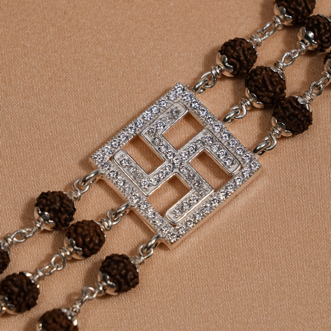 Rudraksha Silver Swastik Triple Line Bracelet – Prinjal Jewels