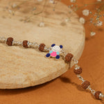 Rudraksha Silver Bracelet with Colorful Teddy Bear Single Line for Kids
