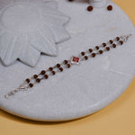 Rudraksha Silver Om Red-Col Double Line Bracelet