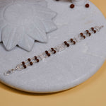 Authentic Rudraksha Silver Swastik in Diamond Square Double Line Bracelet