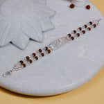 Rudraksha Silver Mercedes Symbol Double Line Bracelet