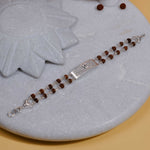 Real Rudraksha Silver Ganesh Rectangle Double Line Bracelet