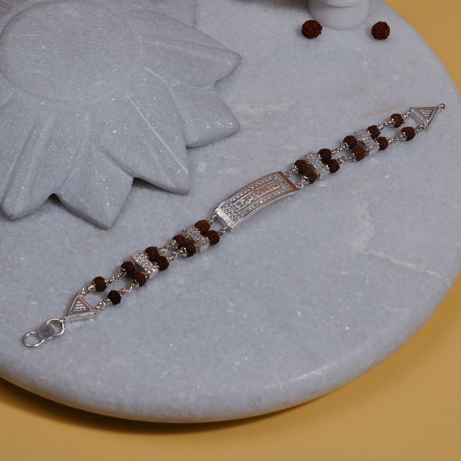 Rudraksha Bracelet with 92.5 Silver Om Namah Shivaay Rectangular Bead
