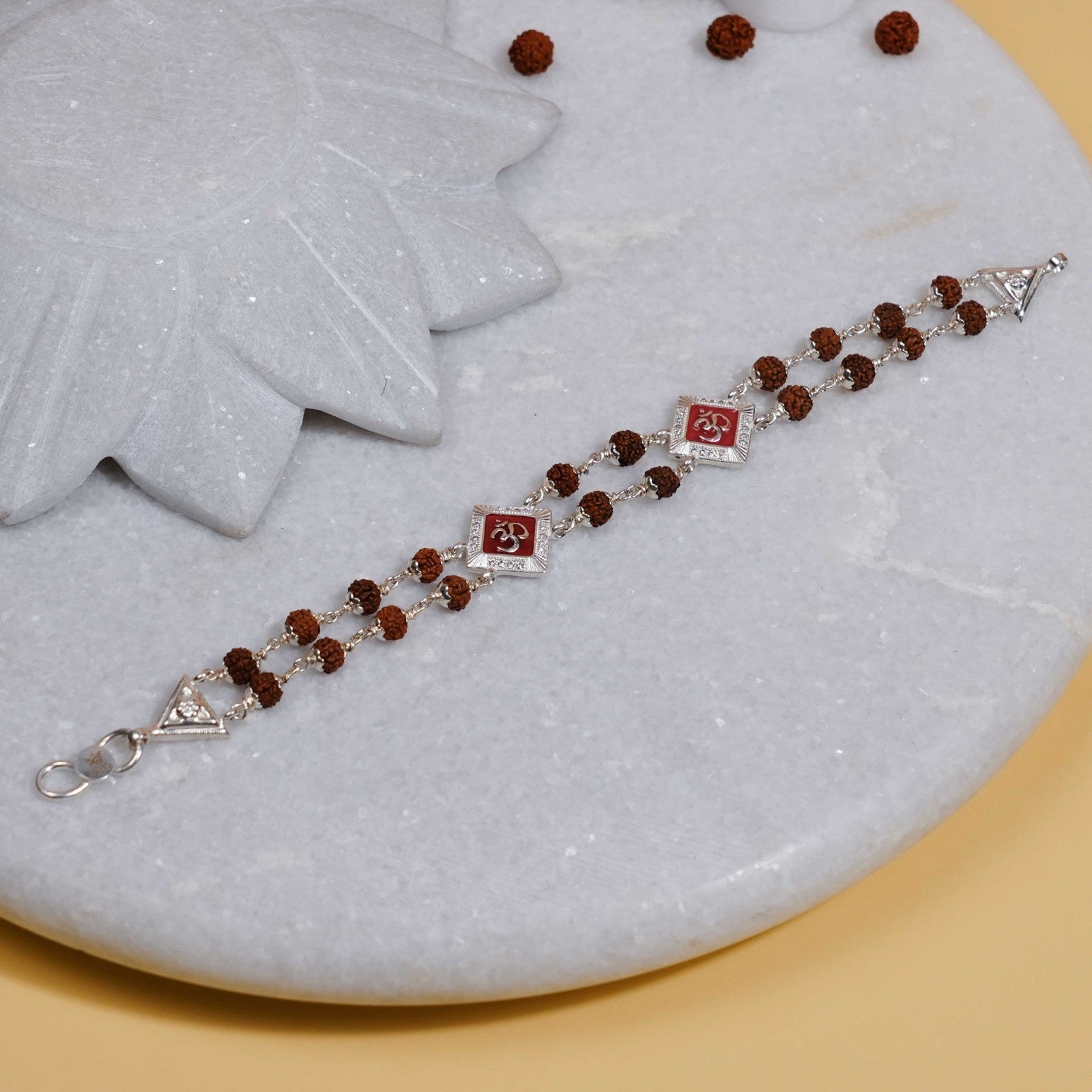 Rudraksha Silver Bracelet with Two Om Design