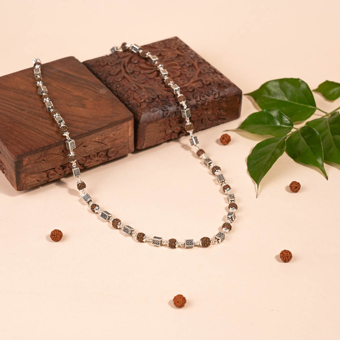 Authentic Rudraksha Silver Mala (Square Bead)