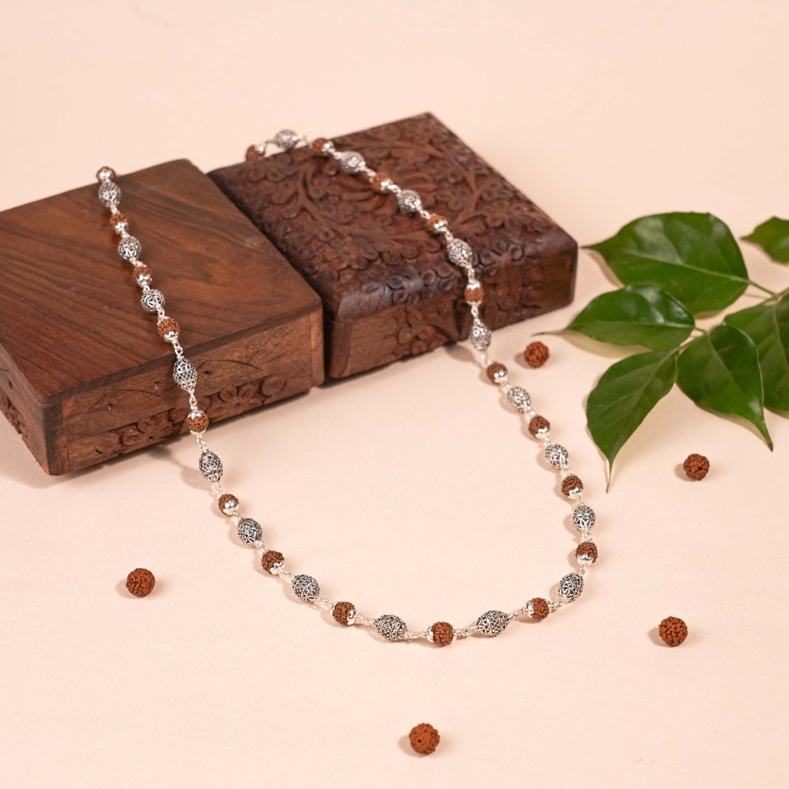 Rudraksha Silver Mala with Dome Beads