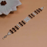 Original Rudraksha Silver Diamond Ganesh Triple Line Bracelet