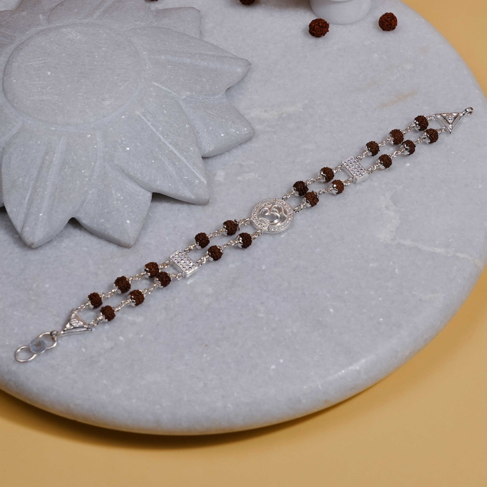 Rudraksha Silver Double Line Bracelet with Central Om