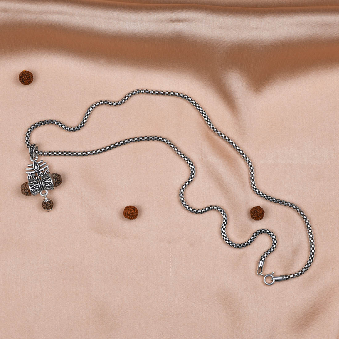 Authentic Rudraksha Mahakaal Damru Pendant with Silver Chain