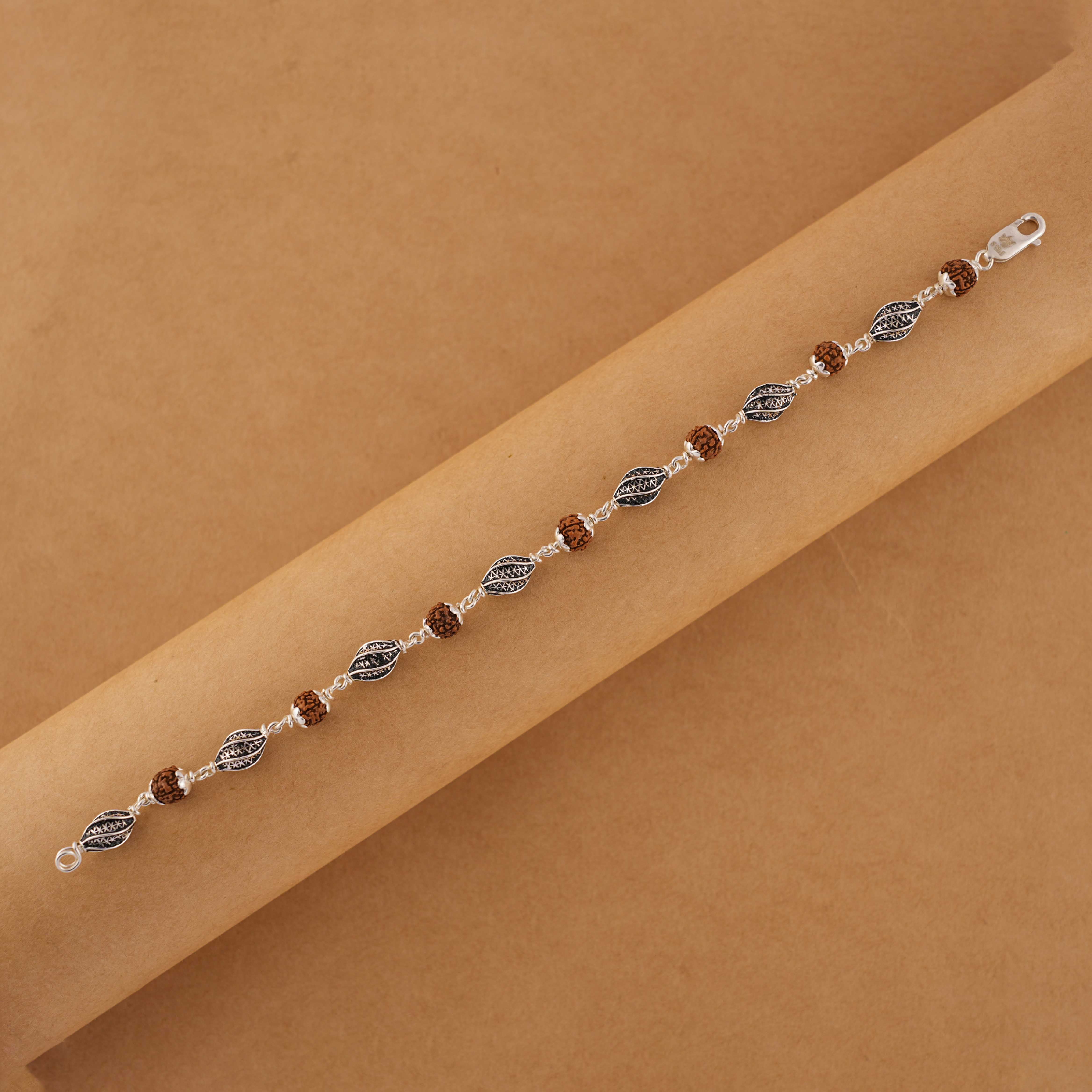 Authentic Rudraksha Silver Marquise Beads Bracelet.