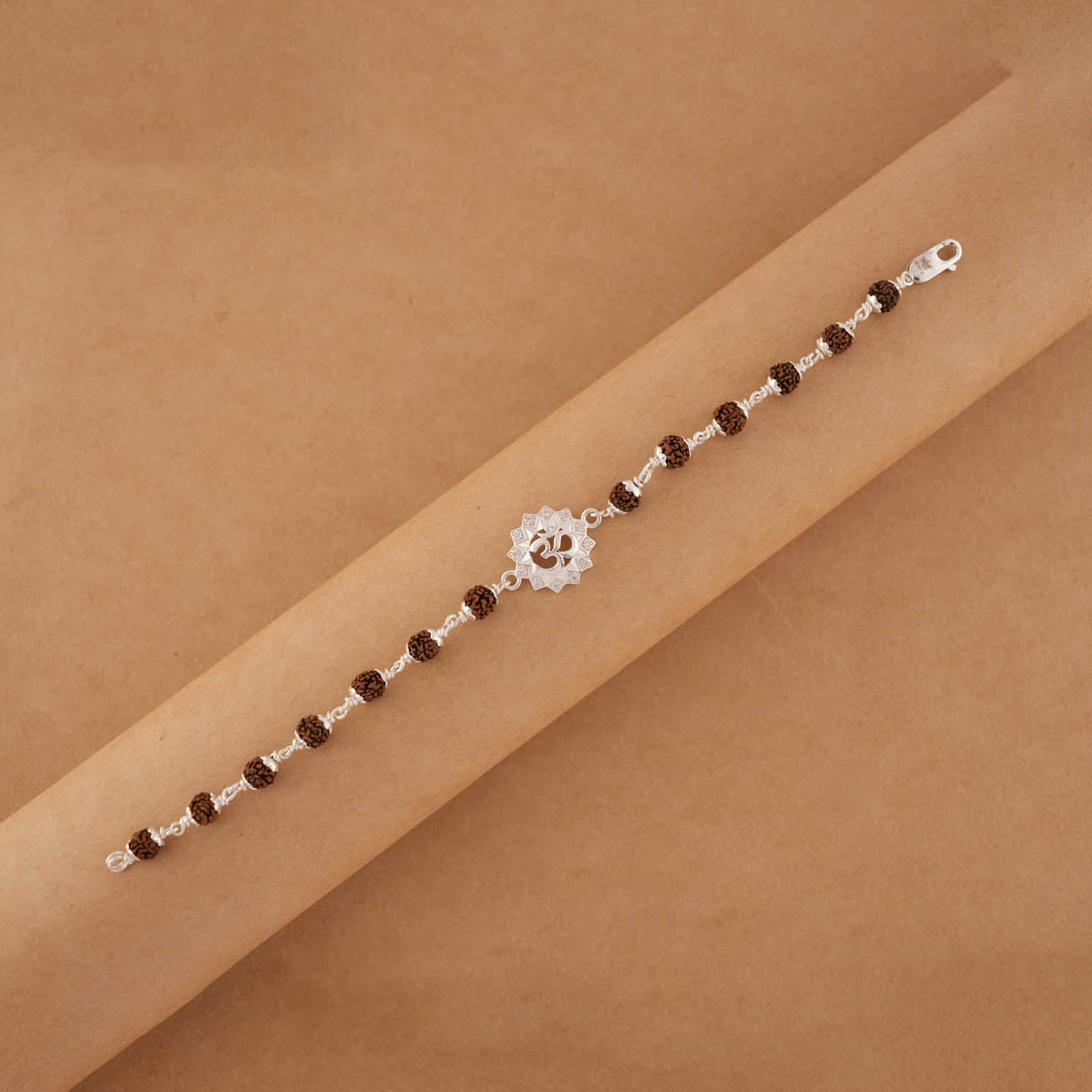 Orignal Rudraksha Silver Bracelet With Om in a Concave Sphere 