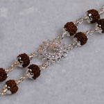 Rudraksha Silver Om Flower Brooch Double Line Bracelet