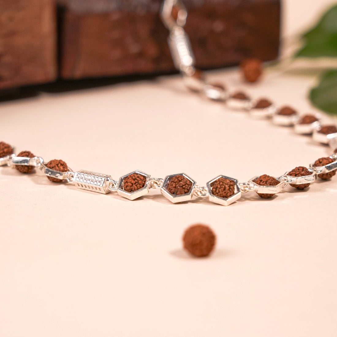 Rudraksha Silver Mala (Hexagon Ring With Cylinder)