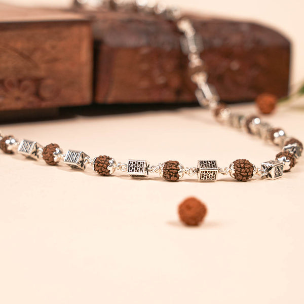 Rudraksha Silver Mala (Square Bead)