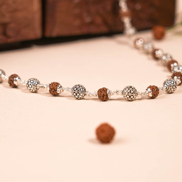 Rudraksha Silver Mala (Round Beads)