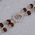 Rudraksha Silver Om Flower double line Bracelet