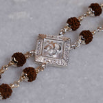Rudraksha Silver Om Rhombus Double Line Bracelet
