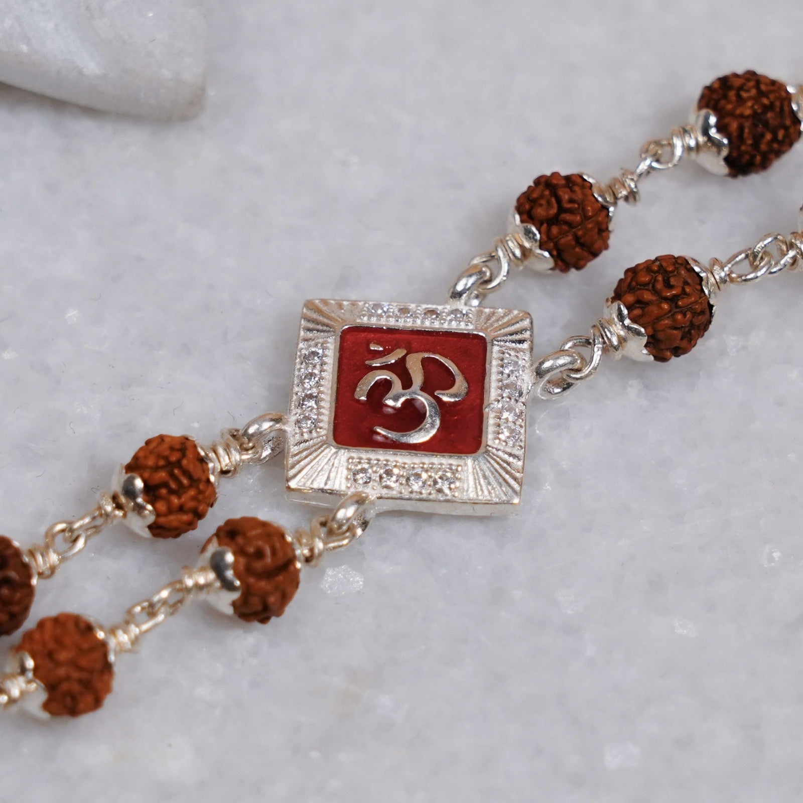 Rudraksha Silver Two Om double Line Bracelet