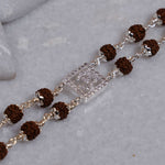 Rudraksha Silver Square Diamond Om double Line Bracelet