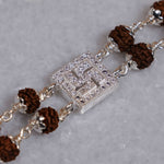 Rudraksha Silver Swastik in Diamond Square Double Line Bracelet