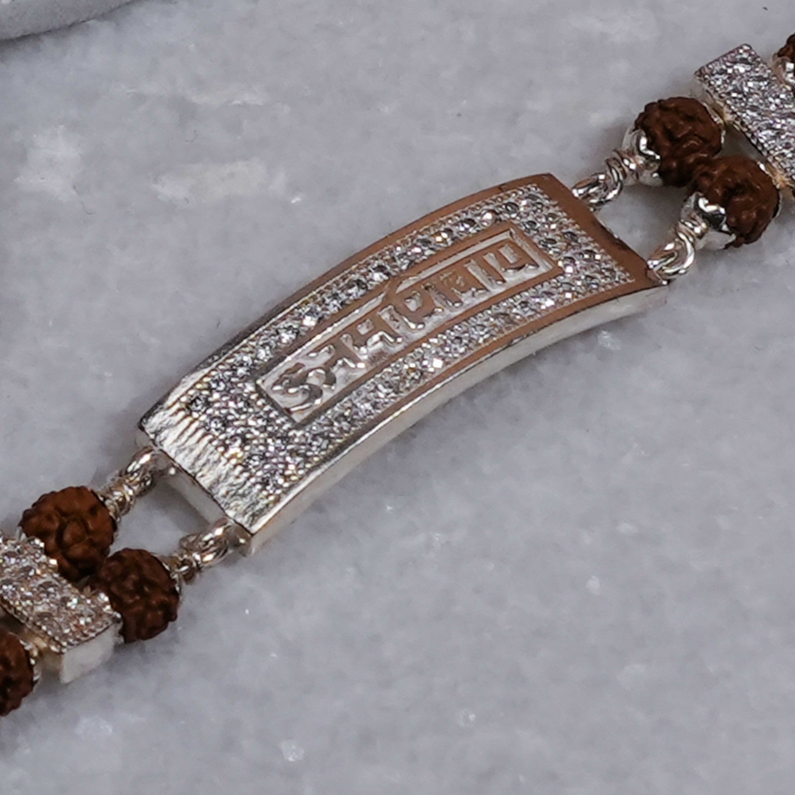 Rudraksha Silver Bracelet with Om Namah Shivaay in Rectangular Sphere Double Line
