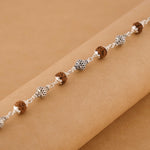 Rudraksha and Hollow Mesh Silver Beads Bracelet