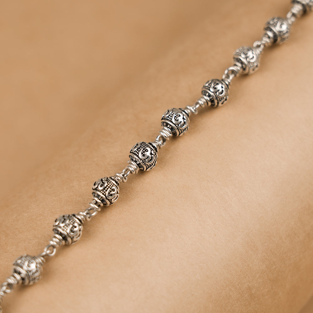 Om Silver Beads Bracelet – Prinjal Jewels