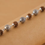 Rudraksha Silver Textured Round Beads Bracelet