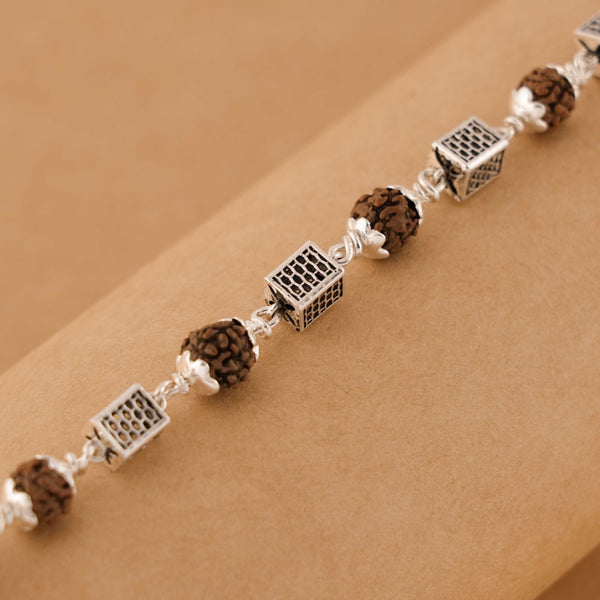 Rudraksha Silver Square Cylinder Bracelet.