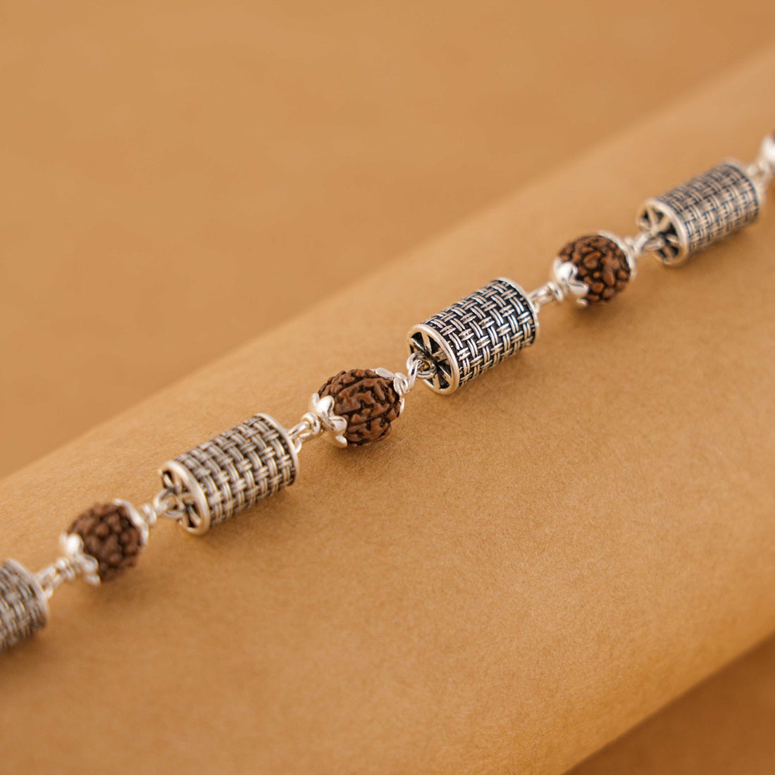 Original Rudraksha Hollow Cylinder Silver Bracelet