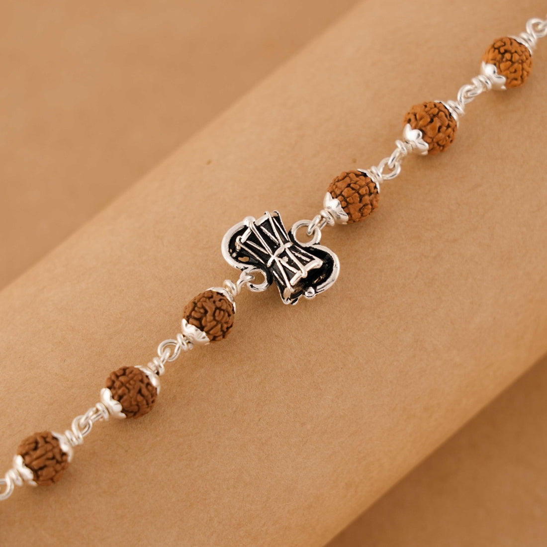 Original Rudraksha Shiva Damru Silver Bracelet