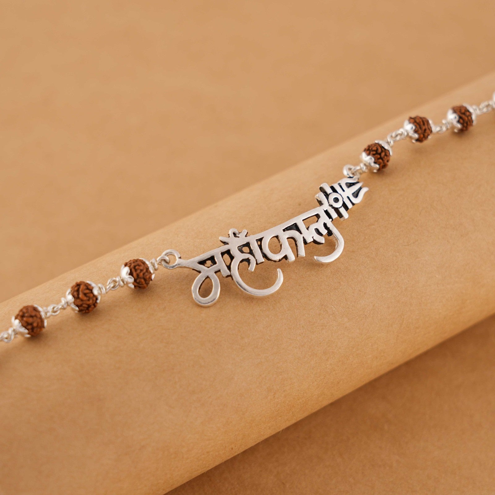 Rudraksha Silver Mahakal Name Bracelet