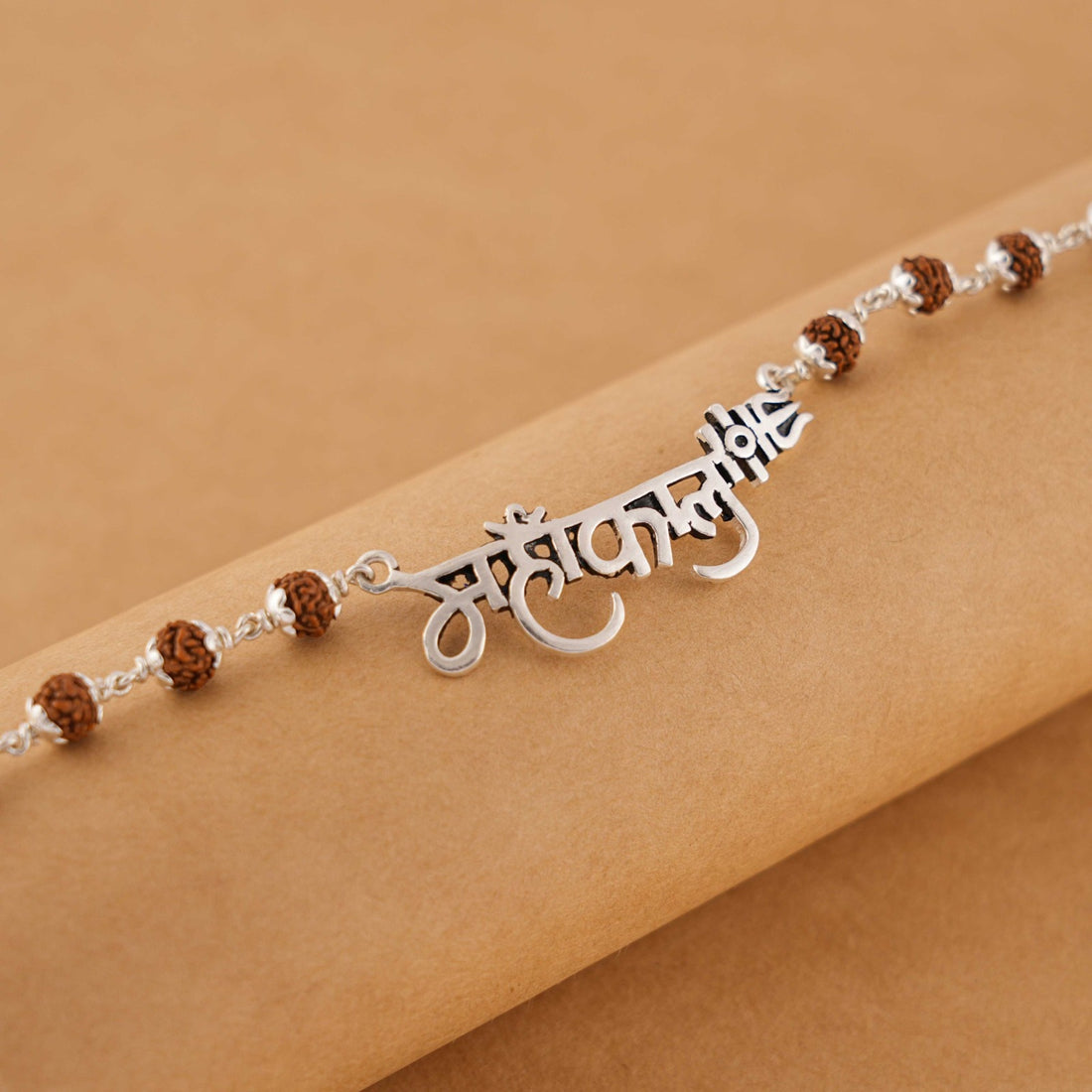 Rudraksha Silver Mahakal Name Bracelet