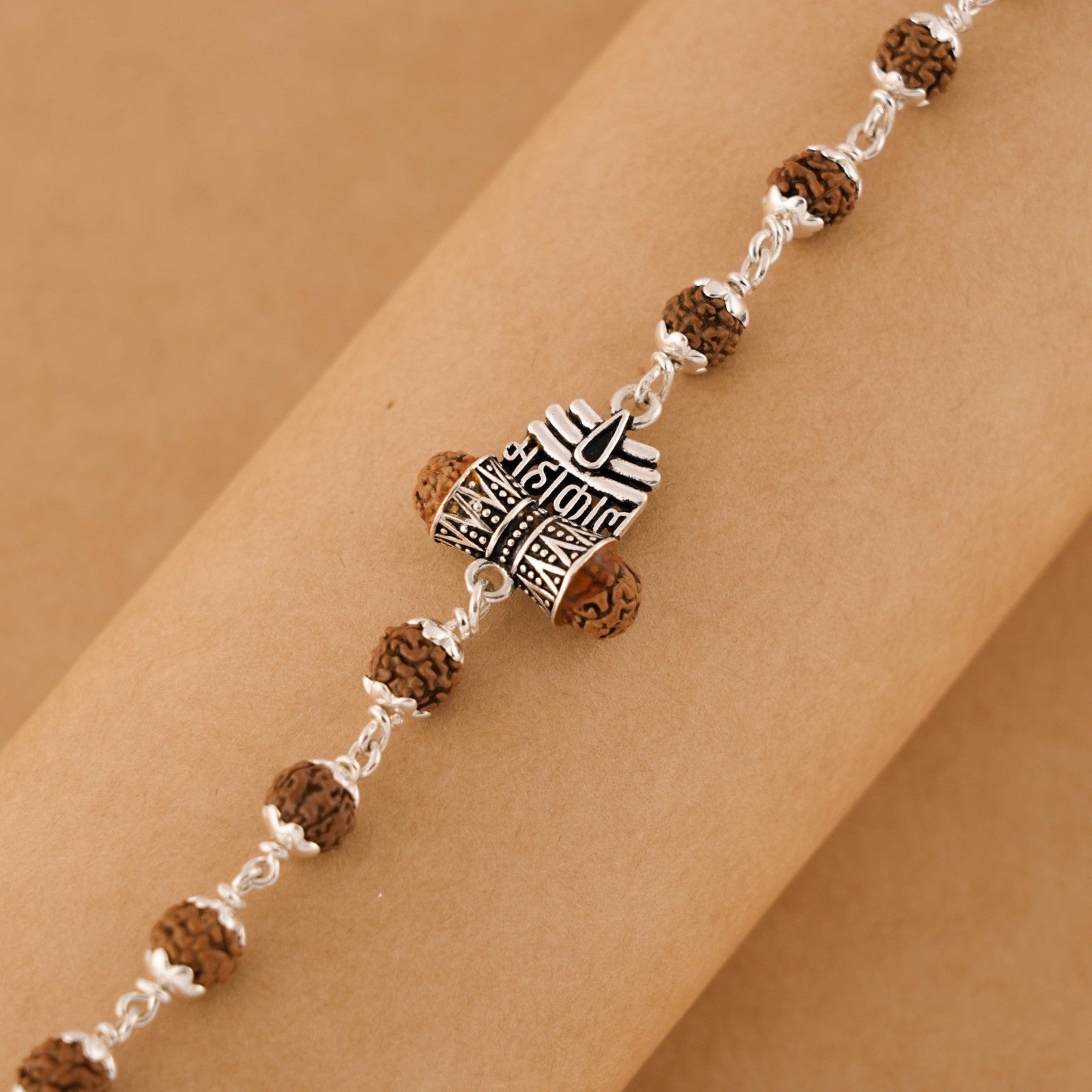 Rudraksha Silver Trinetra Mahakaal Bracelet