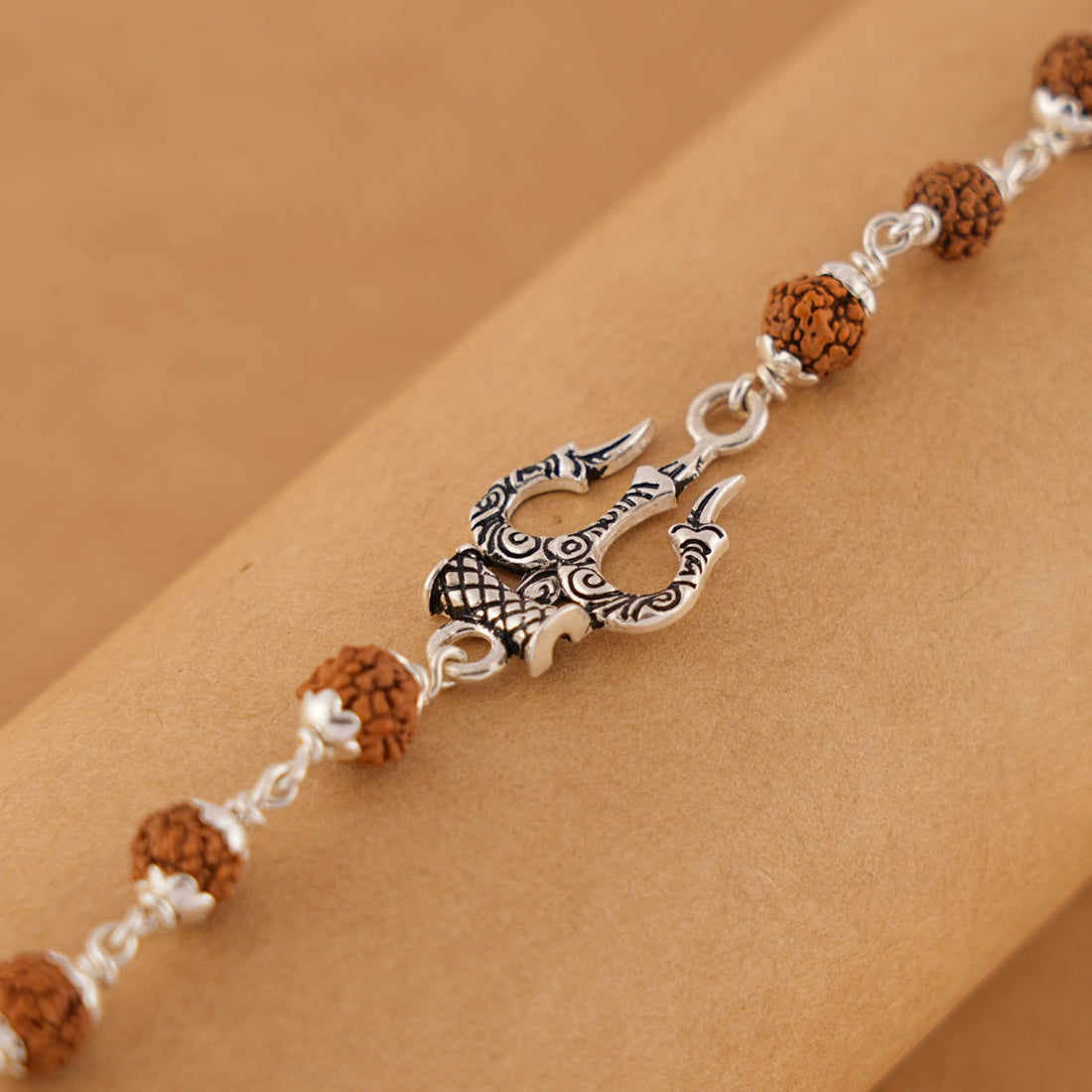 Rudraksha Silver Trishul Bracelet