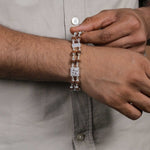 Buy Rudraksha Silver Swastik in Diamond Square Double Line Bracelet