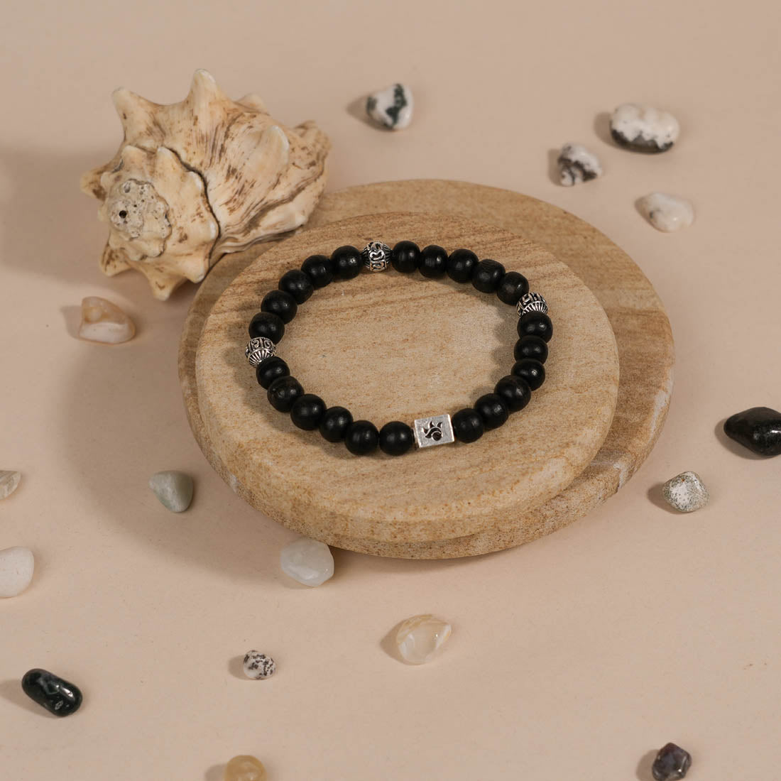Authentic Ebony Karungali with Om Namah Shivay Silver Beads Bracelet